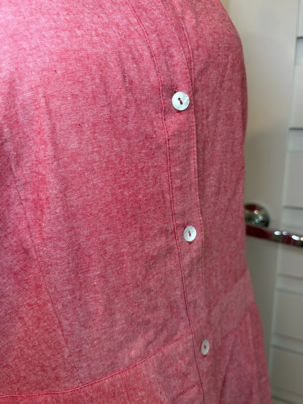 Jeffrey Banks NWT Red Cotton Chambray Button Front Midi Shirt Dress L - Picture 5 of 11